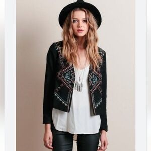 Flying Tomato southwestern boho embroidered jacket blazer black small @V